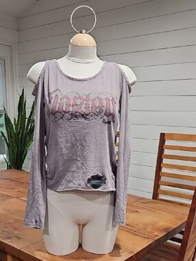 Harley-Davidson Dusty Lavender Cold-Shoulder Long Sleeve Tee Blk Long Sleeve Hd